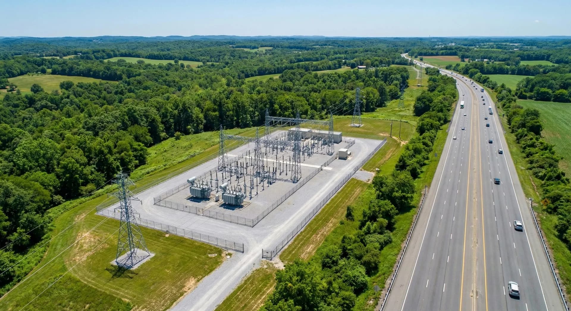 Highway corridor and substation from the air