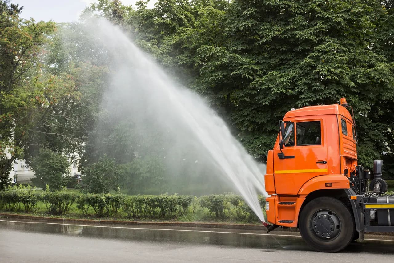 CitroTech fire-inhibitor spray application from a tanker truck